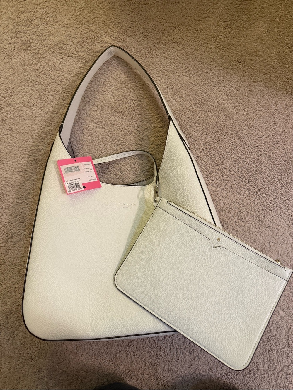 kate spade White Pebbled Hobo Shoulder Bag with Zip Pouch NWT